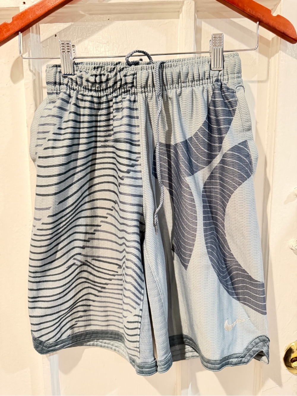 Nike Light Blue Athletic Mesh Shorts with Navy Graphic